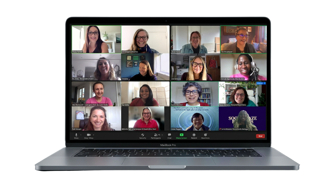 Four breakout rooms on a laptop screen - women connecting in The Super Connector Sesh